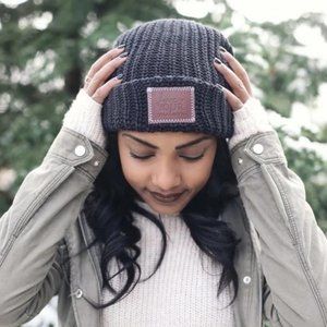 Blue Folded Chunky Knit Beanie 